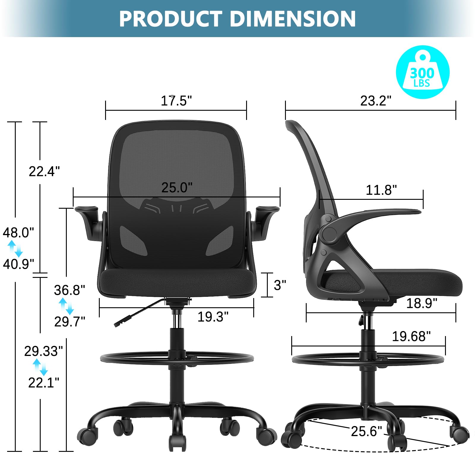 Kensaker drafting chair silent PU casters glide smoothly without scratches