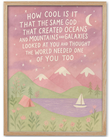 KensTro natural oak frame with Same God Creation art enhances bedroom decor