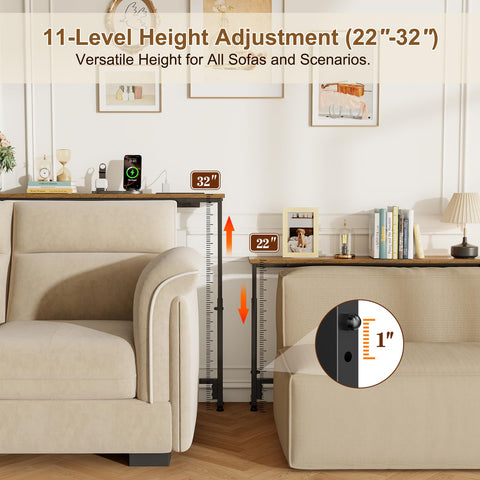 Keomaisyto height-adjustable sofa table showing adjustable height for different seating.
