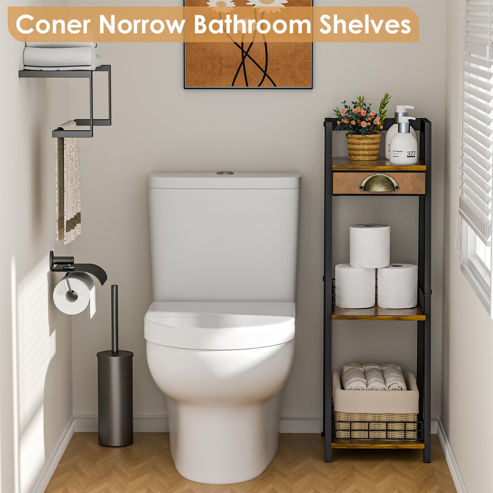 Keomaisyto narrow shelf, front view, space-efficient bathroom storage.