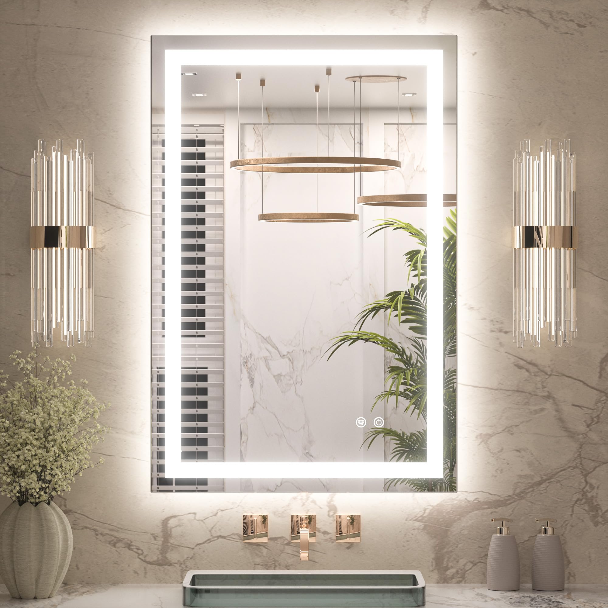 Keonjinn 24x36 lighted bathroom mirror frontlit-backlit showing even brightness for daily routines.