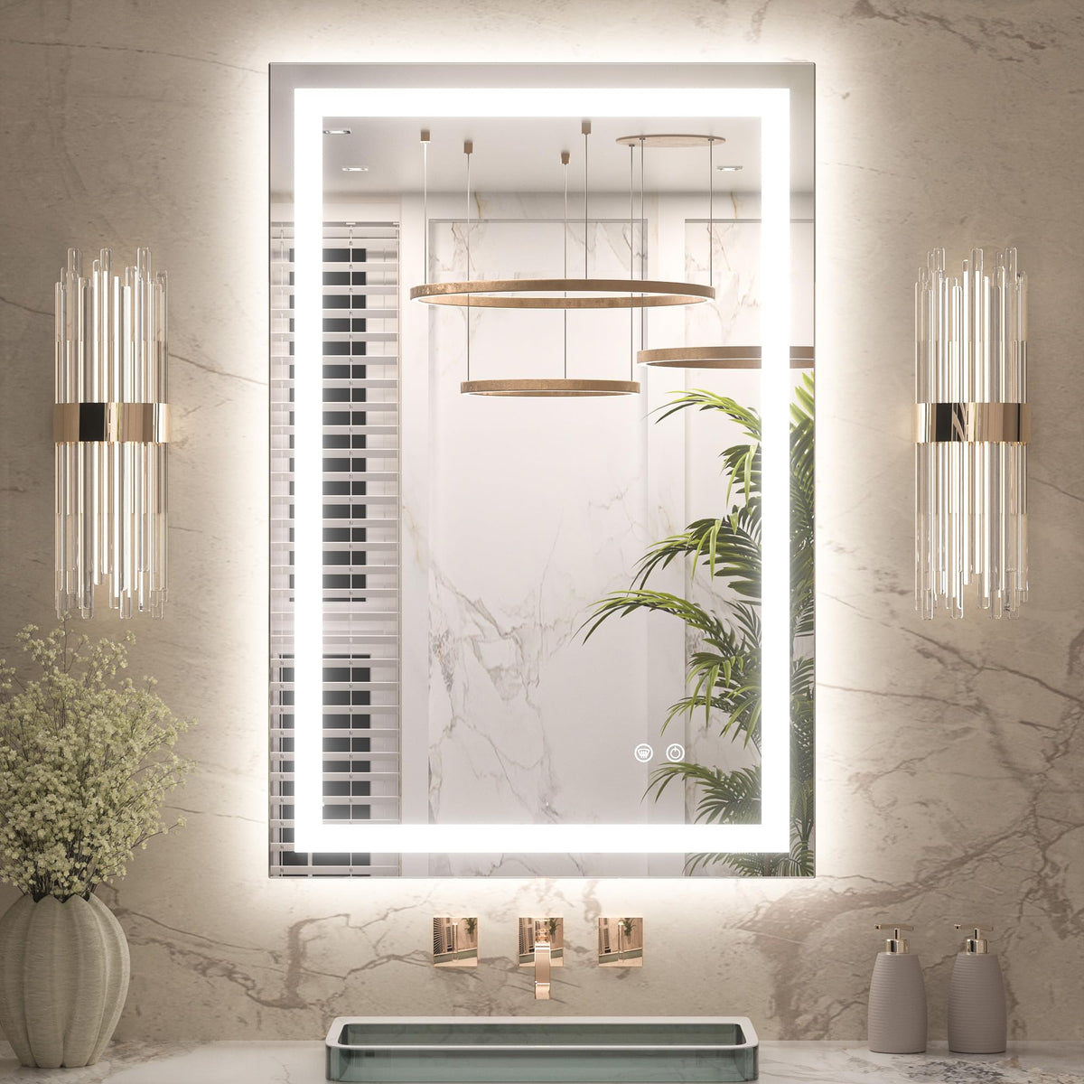Keonjinn 24x36 lighted bathroom mirror frontlit-backlit showing even brightness for daily routines.