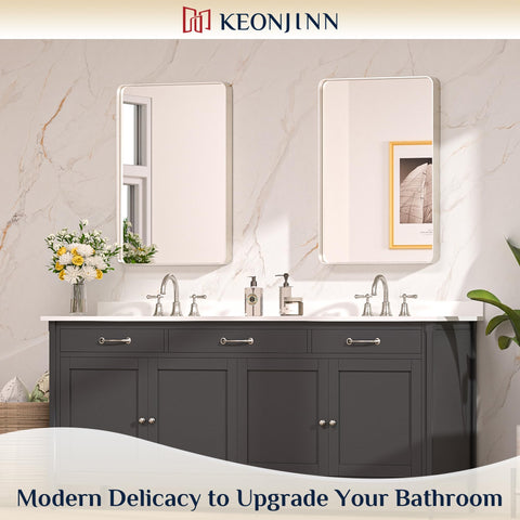 Keonjinn brushed nickel finish mirror with sleek texture