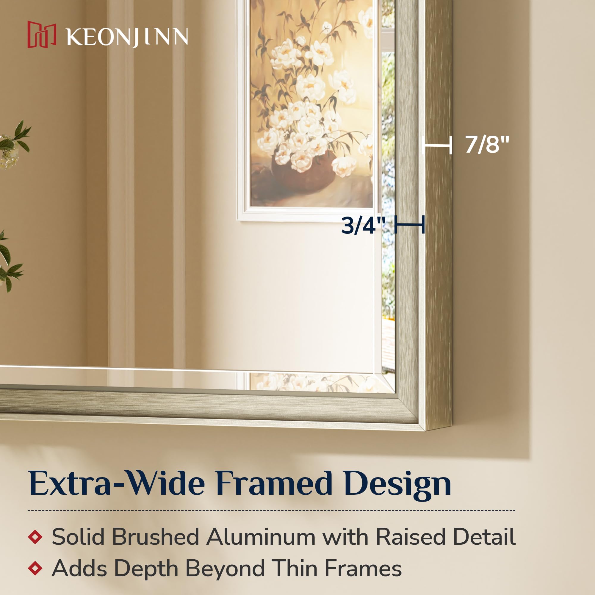 Detail of Keonjinn brushed nickel frame adds layered depth and style