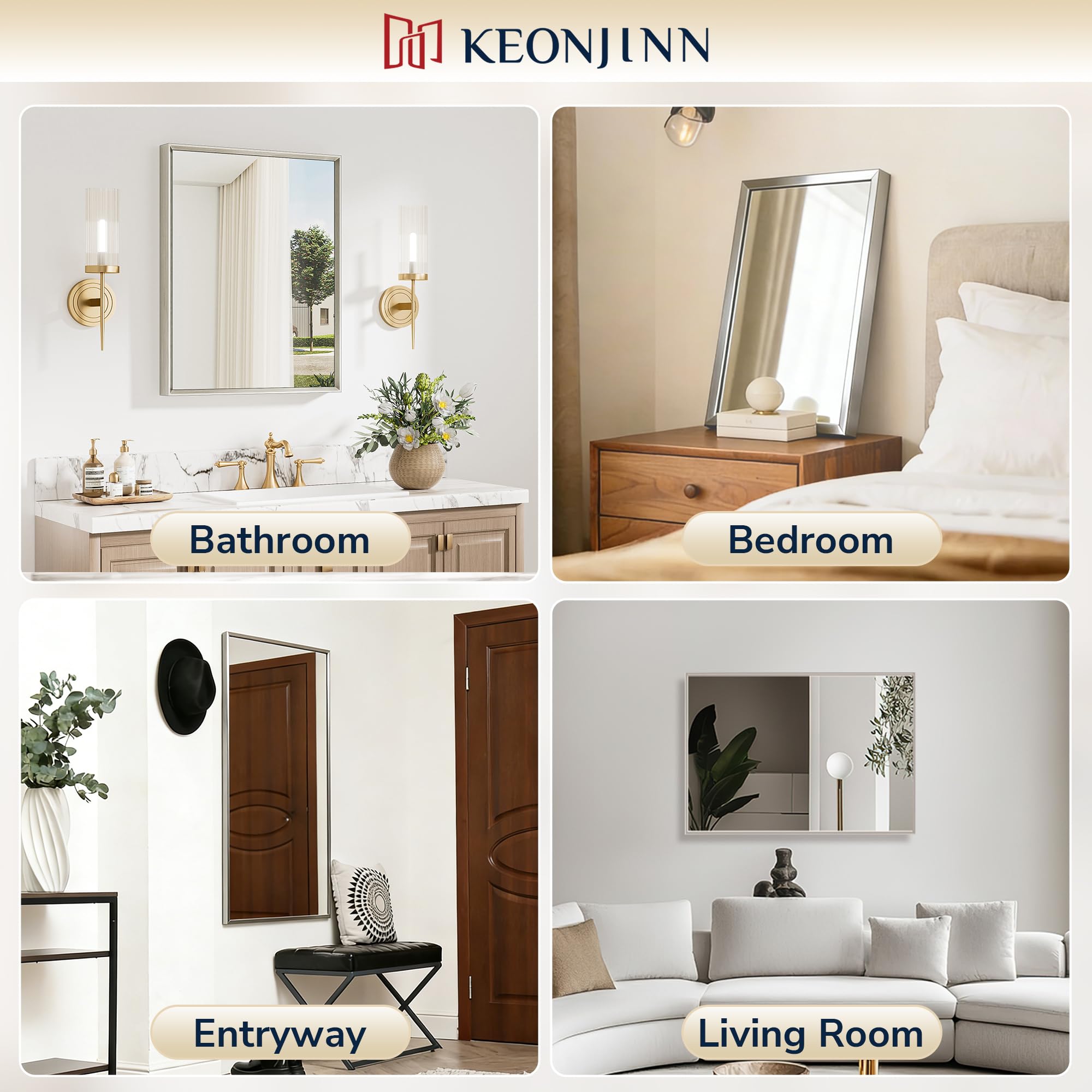 Keonjinn farmhouse vanity mirror complements rustic bathroom décor.