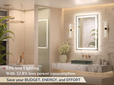 Keonjinn LED bathroom mirror dimmable color temperature controls for personalized ambience.