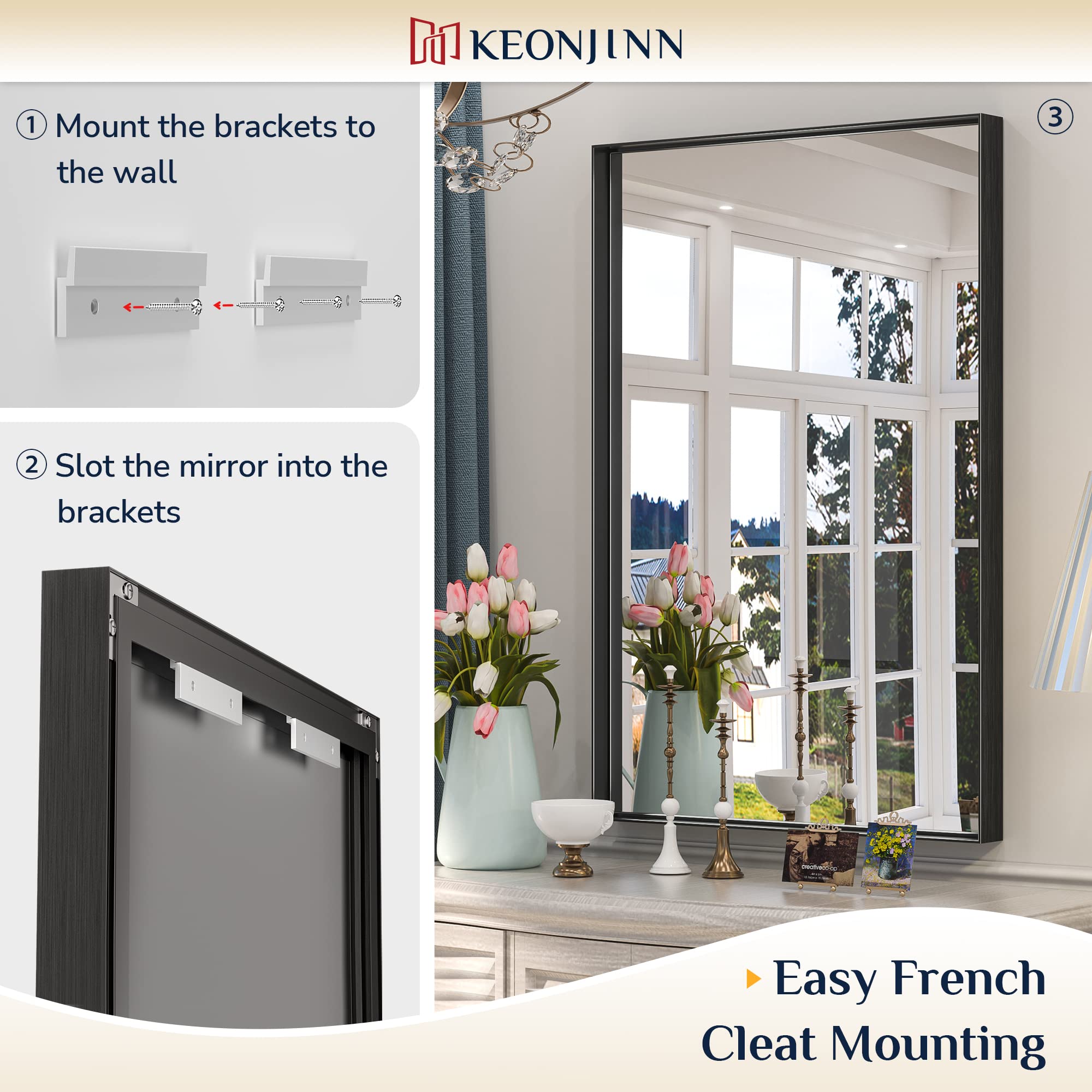 Keonjinn modern farmhouse bathroom mirror enhances vanity with timeless appeal