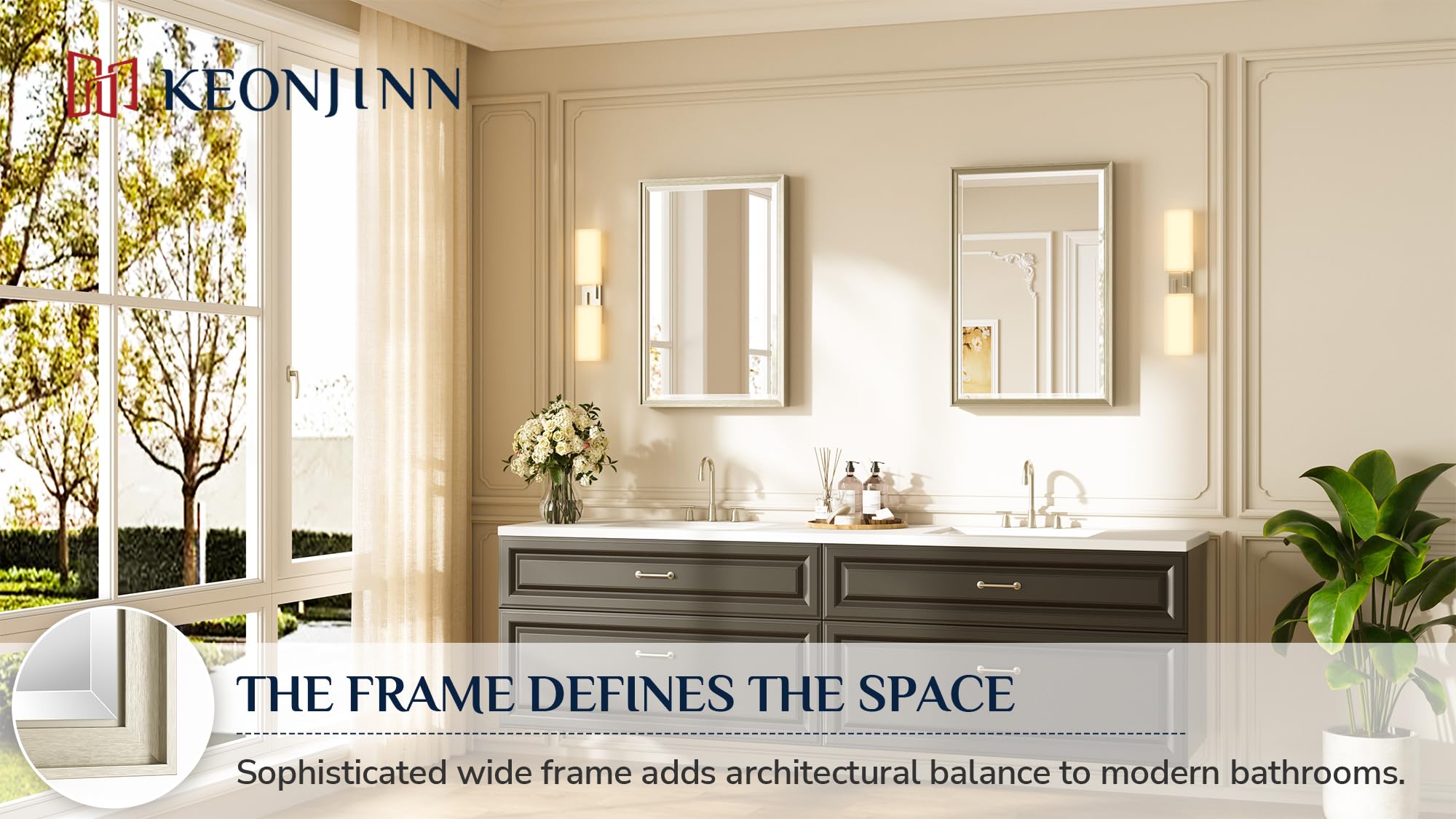 Keonjinn aluminum frame resists moisture for humid bathrooms
