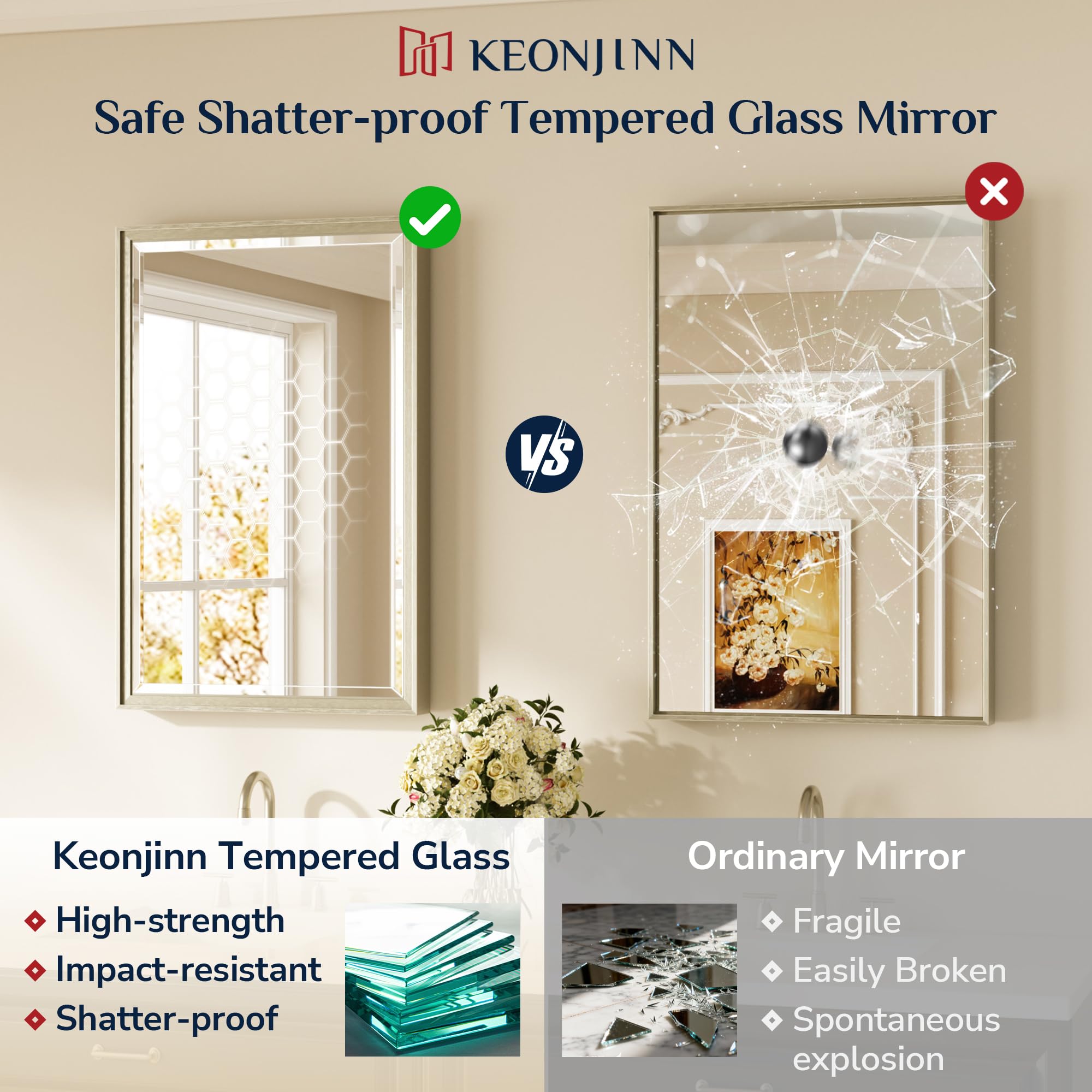 Keonjinn rectangular vanity wall mirror fits bathroom and entryways