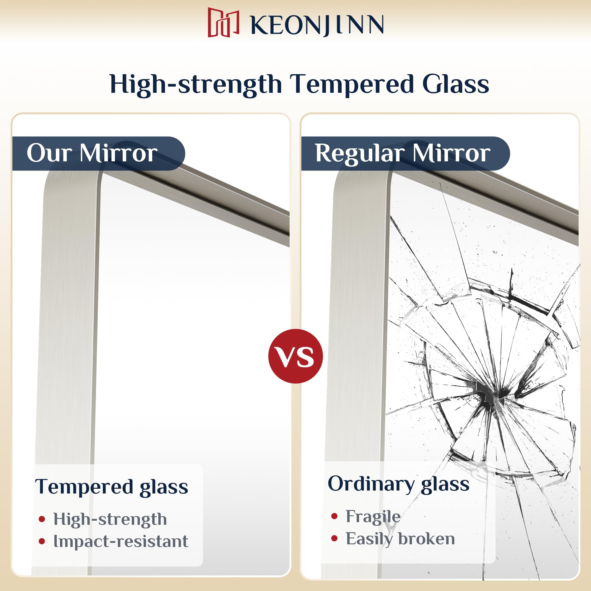 Keonjinn rounded rectangle mirror in matte black offers bold contrast and moisture-proof frame