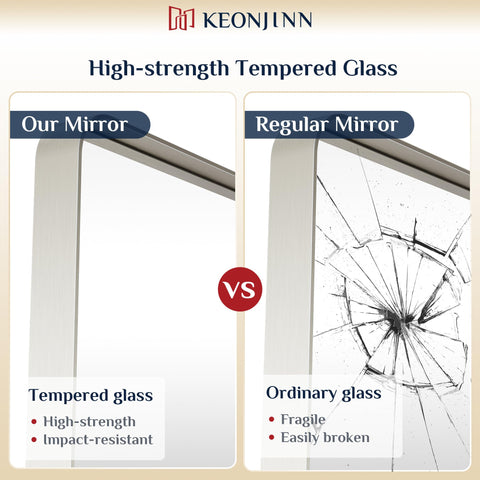 Keonjinn rounded rectangle mirror in matte black offers bold contrast and moisture-proof frame
