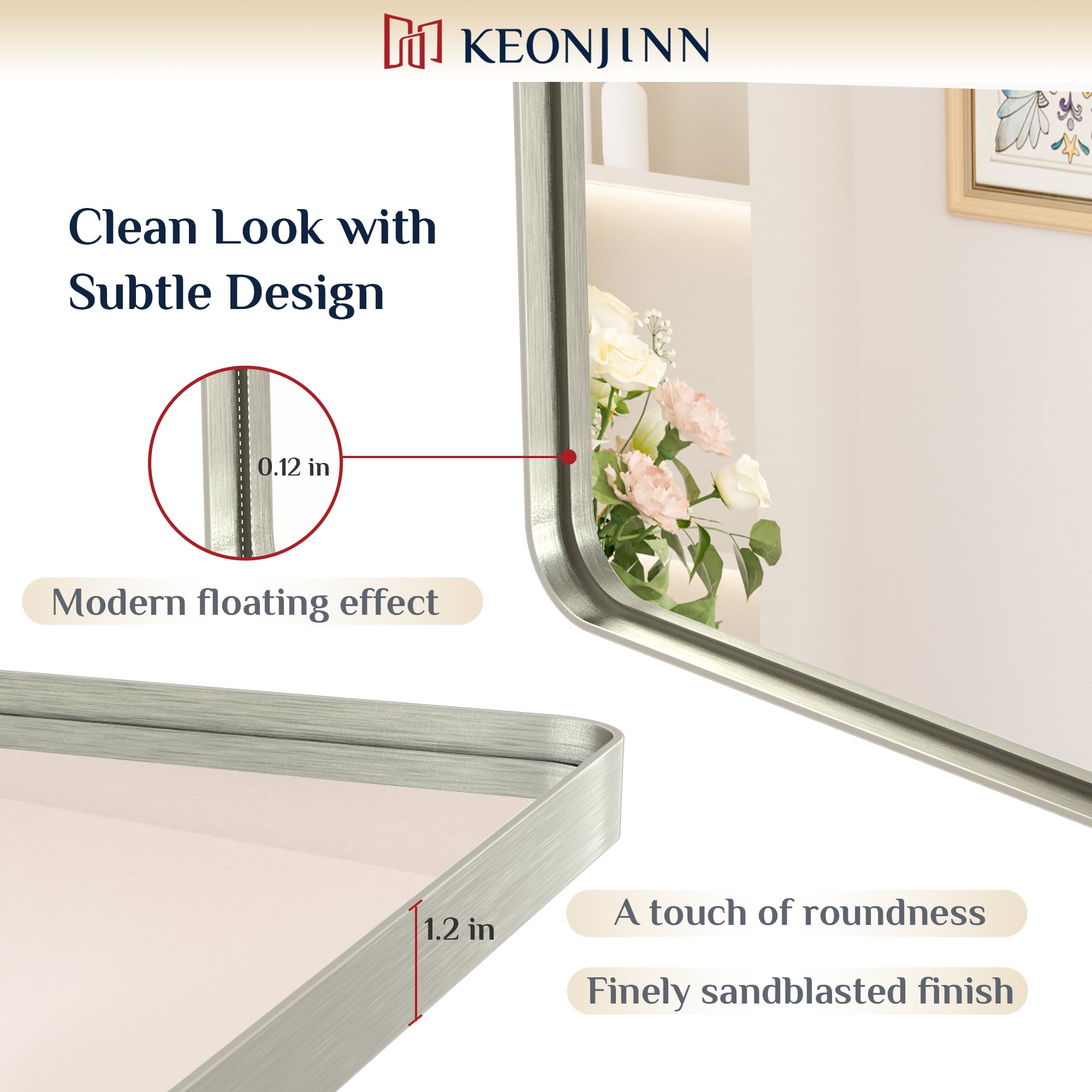 Keonjinn rounded rectangle mirror in matte white complements clean contemporary bathrooms