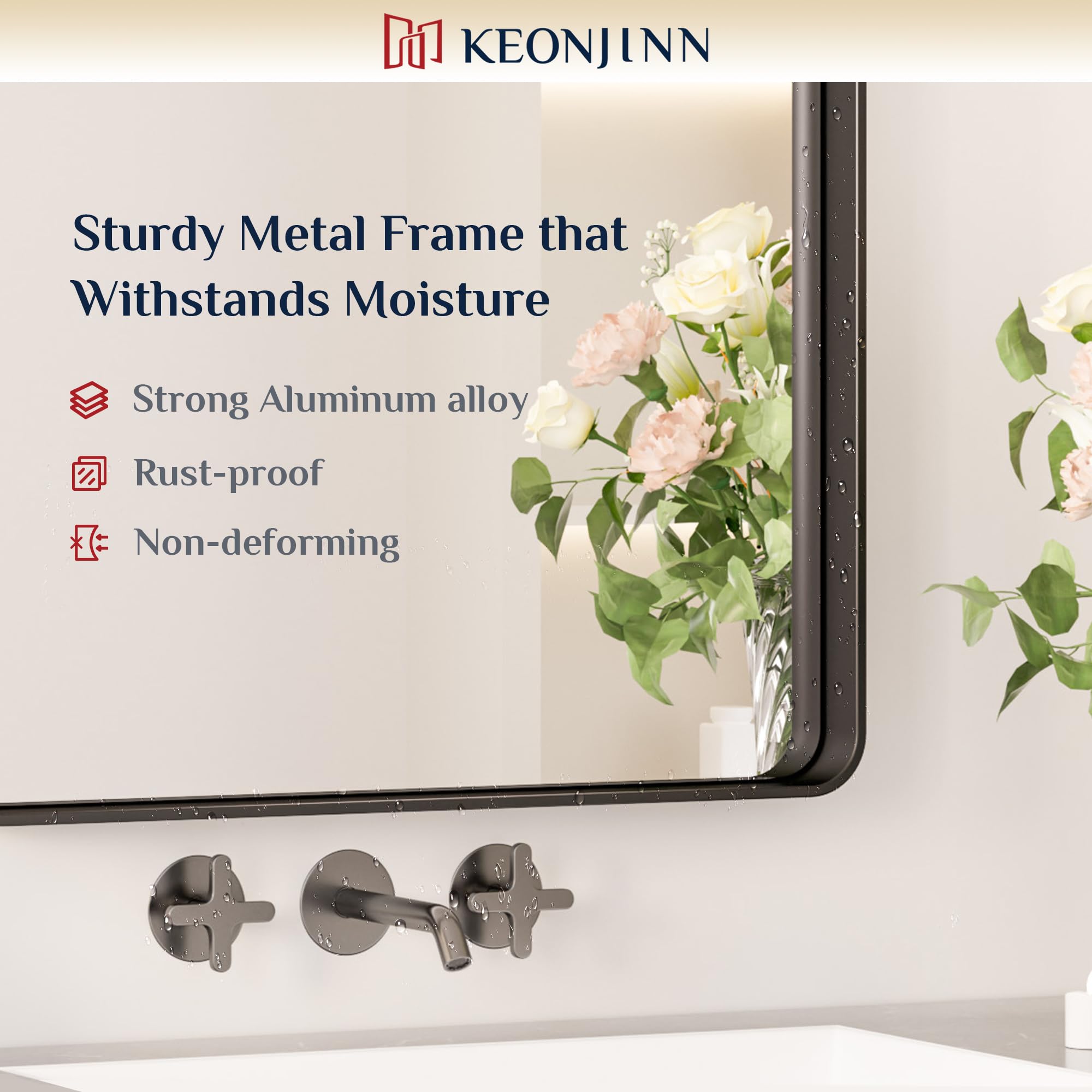 Keonjinn seamless-frame mirror sits close to wall for a clean look.