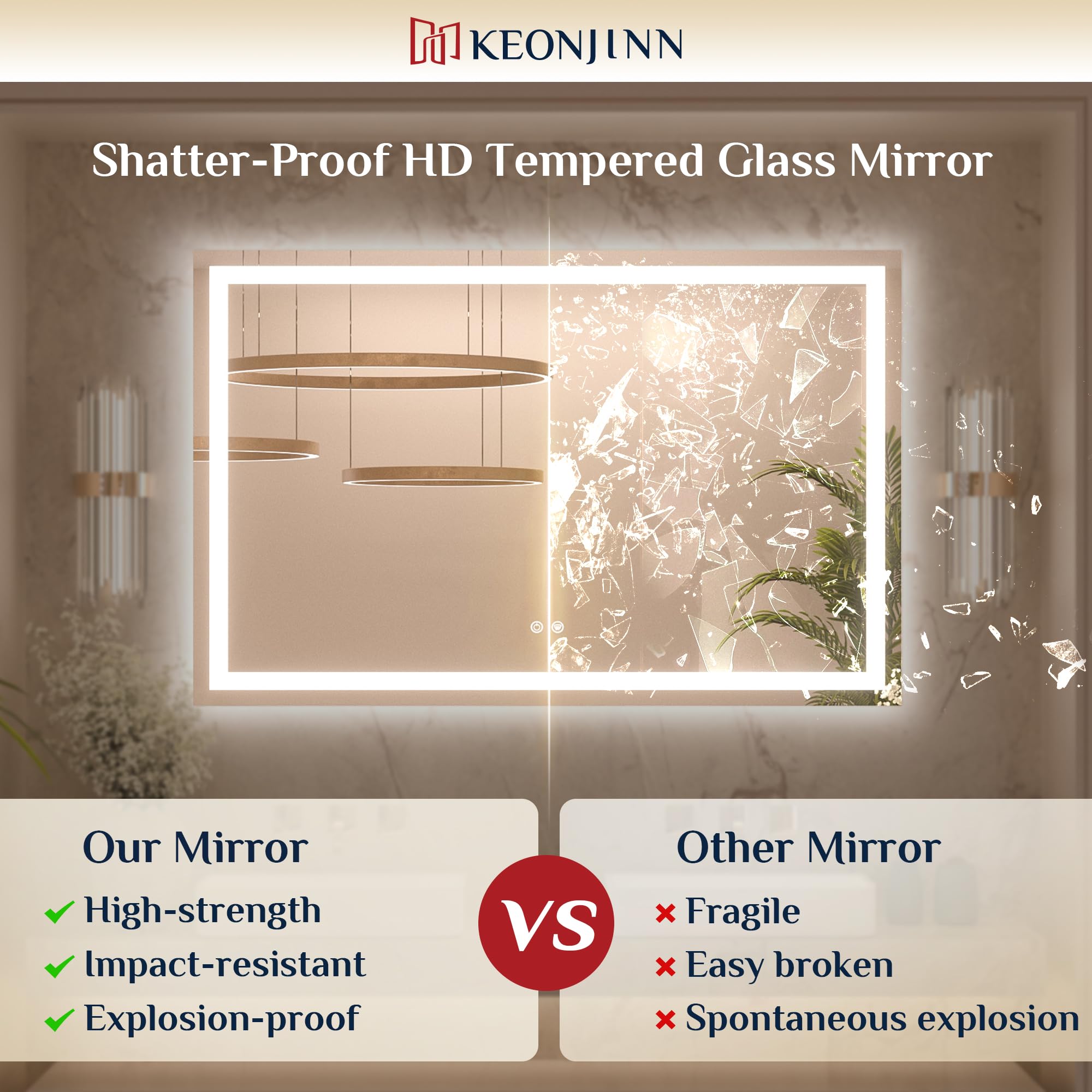 Keonjinn tempered glass surface close-up, crystal-clear and durable.