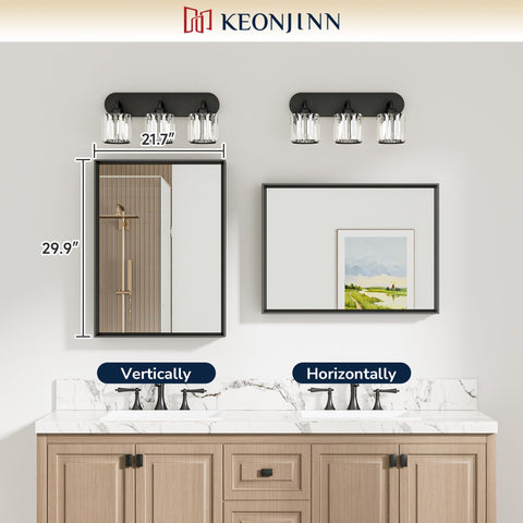 Keonjinn wall-mount bathroom mirror offers flexible vertical or horizontal installation.