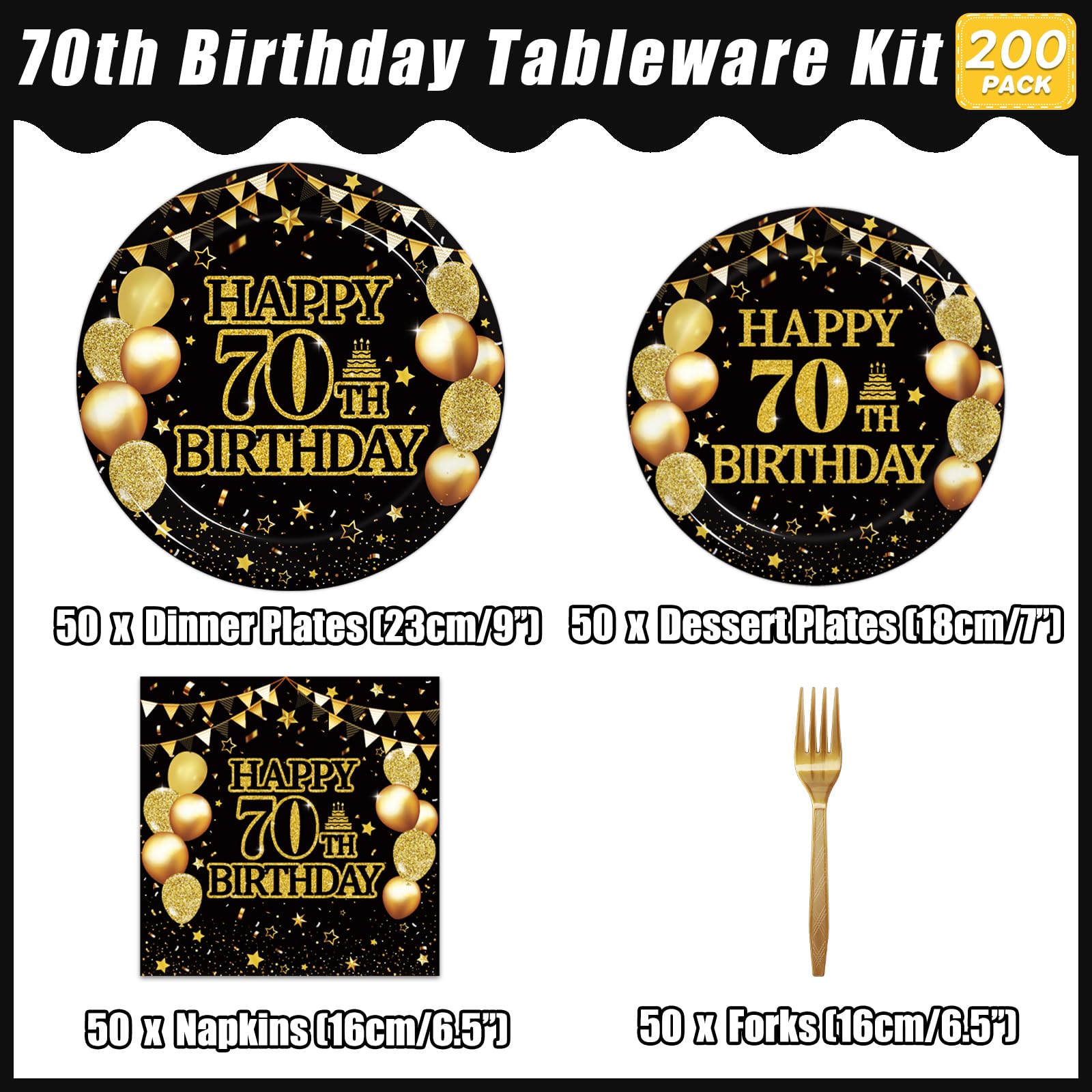 Kepeel 7-inch dessert plates in black and gold, perfect for dessert courses and theme cohesion.