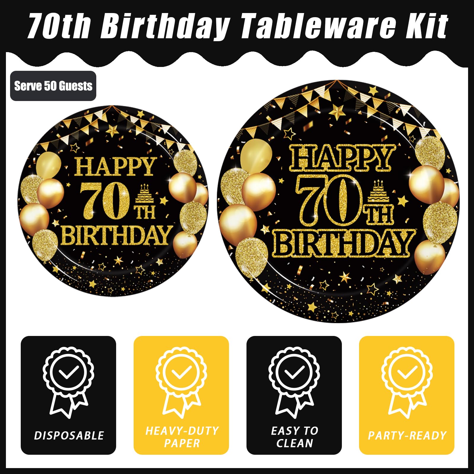 Kepeel 13-inch napkins in black and gold, add festive flair and quick cleanup after meals.
