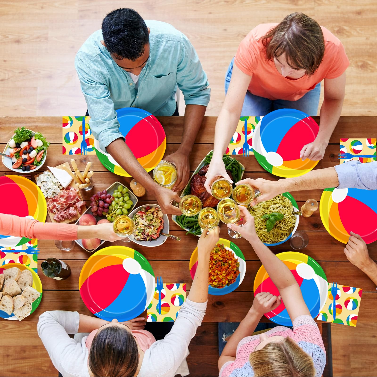 Kepeel beach-ball-design napkins brightening tables and aiding cleanup