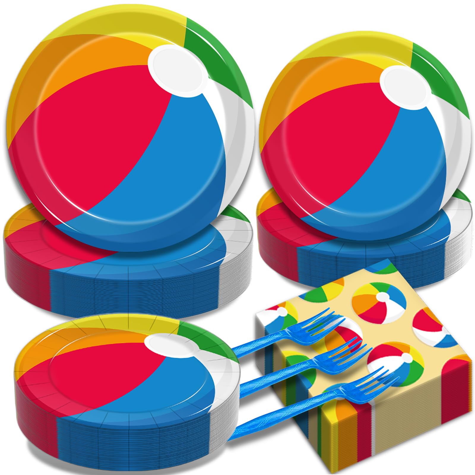 Kepeel summer pool party dinner plates with bright beach-ball theme for festive meals