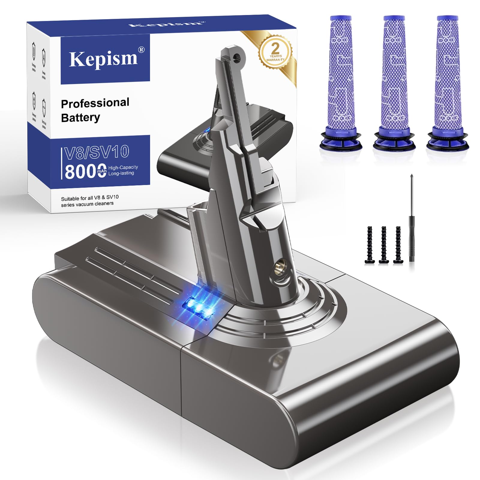 Kepism Dyson V8 8000mAh battery for longer cordless cleaning sessions