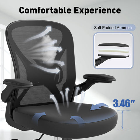 Keratee chair with flip-up arms offering flexible workspace options