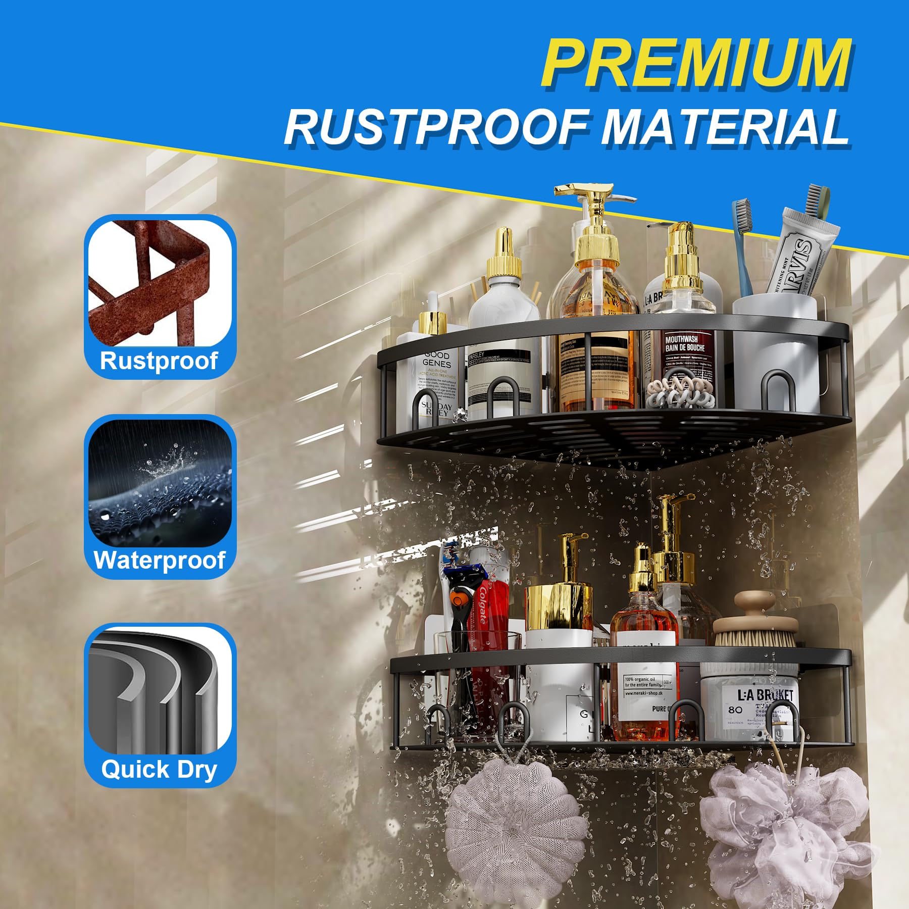Kerisgo adhesive no-drill mount secures the shelf without wall damage.