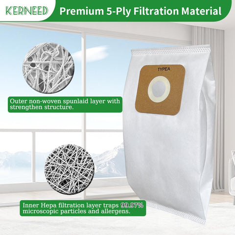 Kerneed 8-pack Type A HEPA bags with an easy-install design for quick replacements.