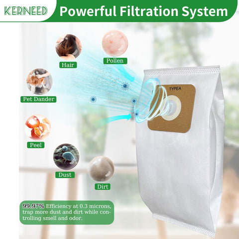 Kerneed 8-pack Type A HEPA bags improving cleaning performance by reducing dust buildup.
