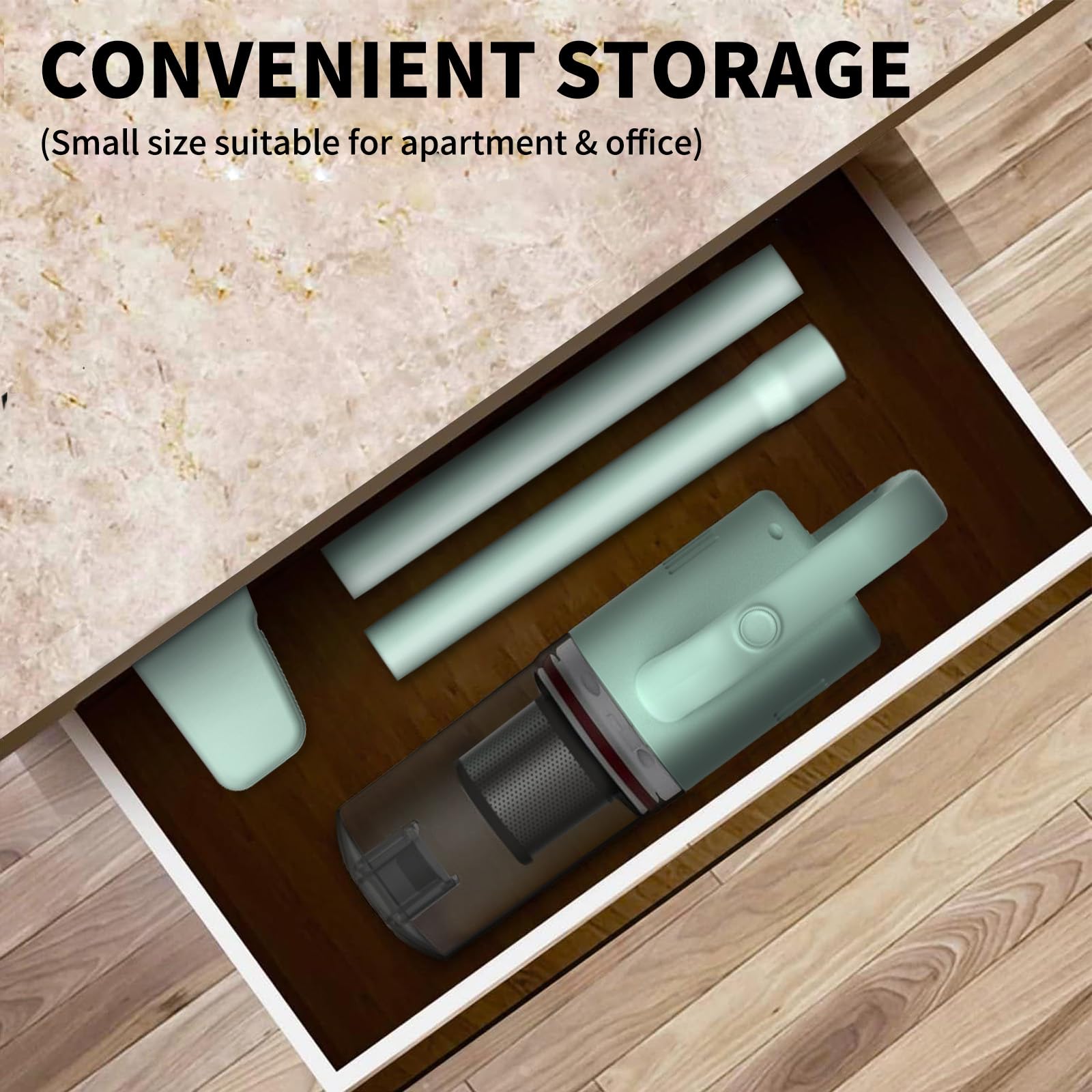 KEROMEE cordless vacuum lightweight design enables easy one-handed use.