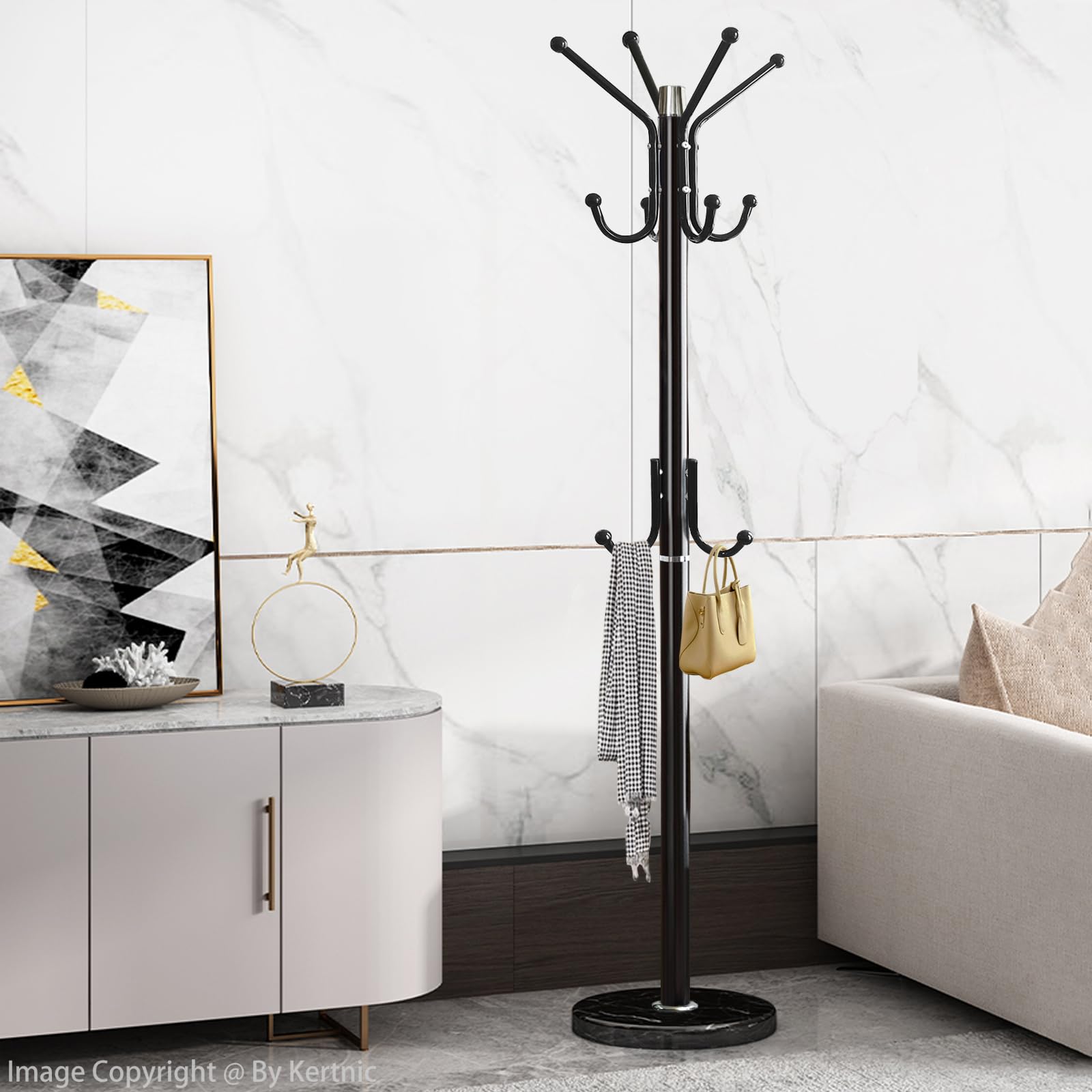 Kertnic coat rack with 11 hooks maximizes small spaces for coats and bags.