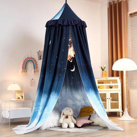Kertnic Decor Canopy princess castle look enhances bedroom decor.