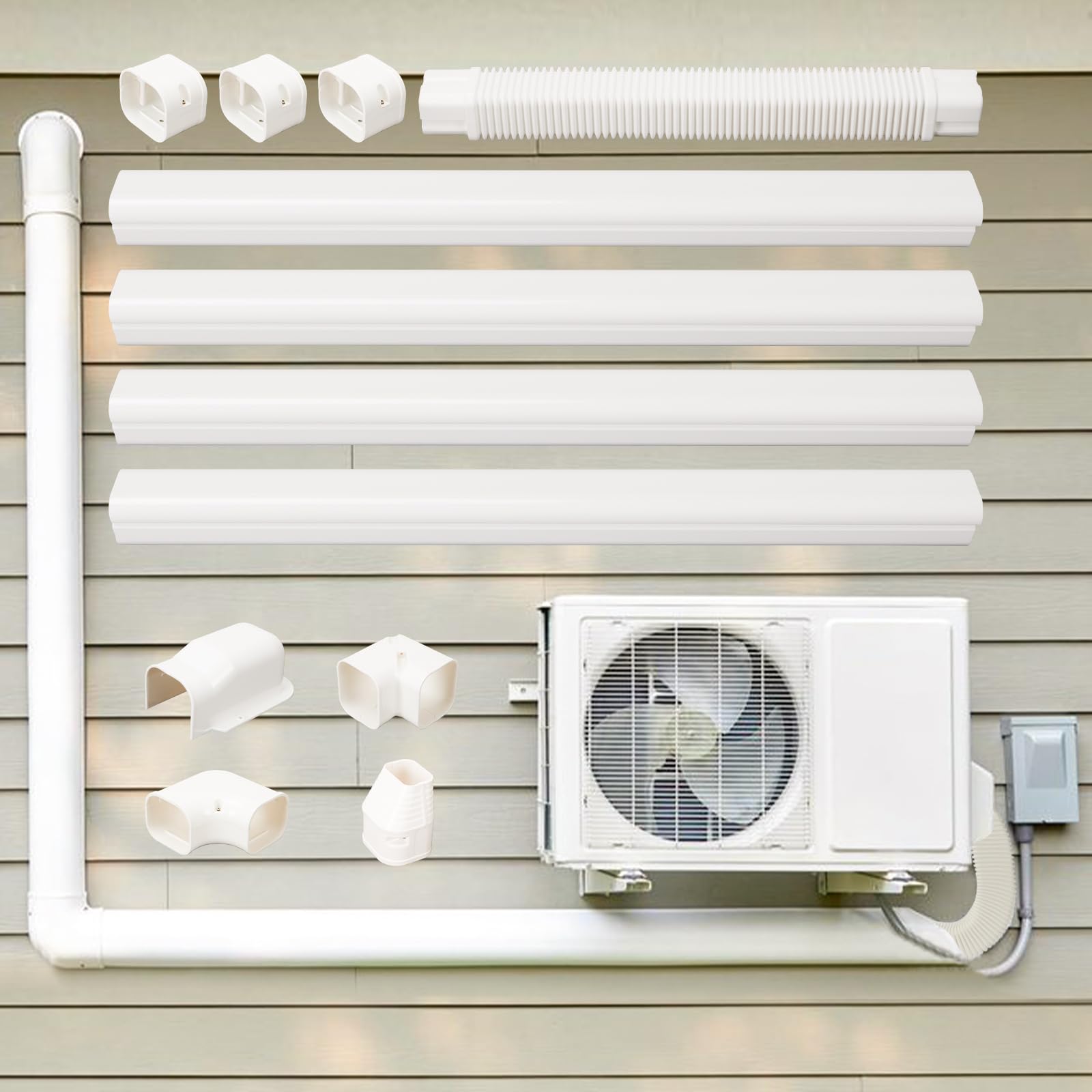 Kerykwan line cover straight duct 39.3 inches protects outdoor AC pipes and keeps them tidy.