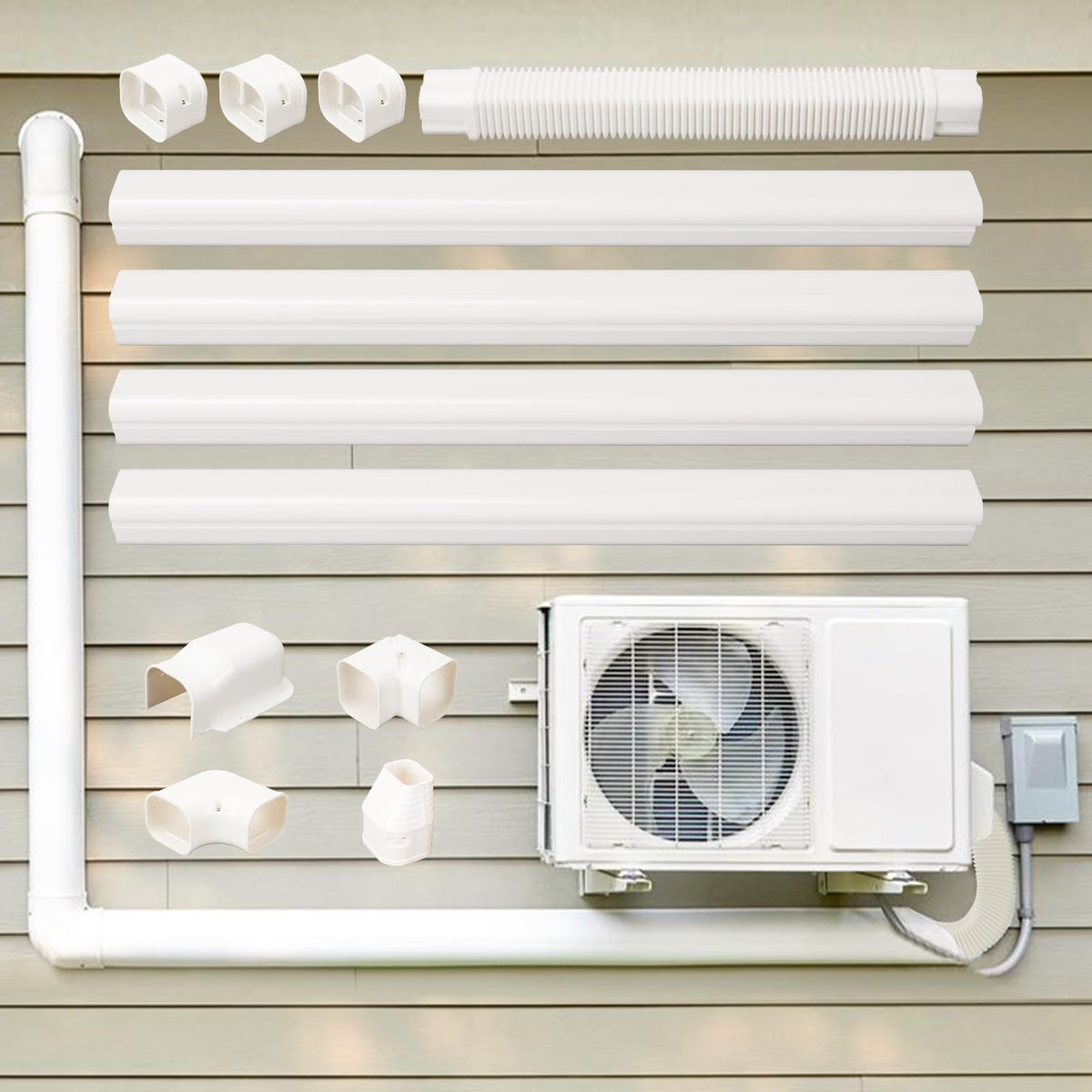 Kerykwan line cover straight duct 39.3 inches protects outdoor AC pipes and keeps them tidy.