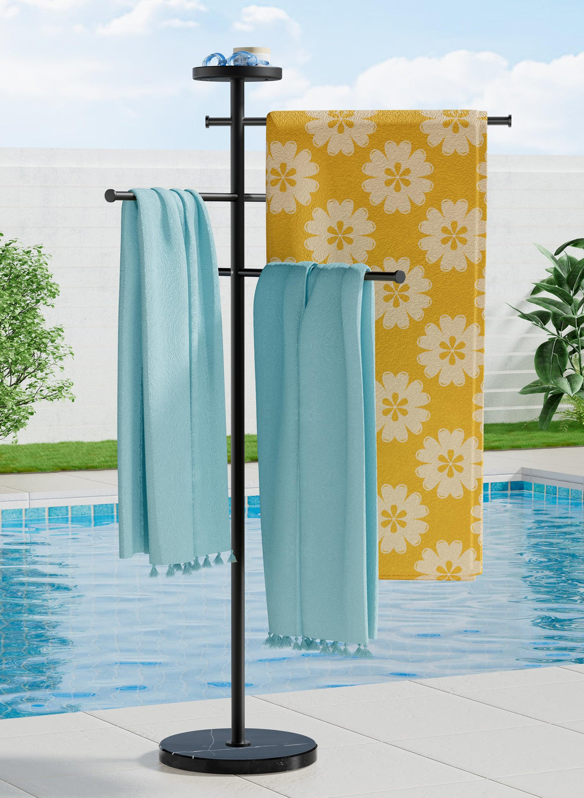 KES Natural Marble towel rack with base for stable poolside use