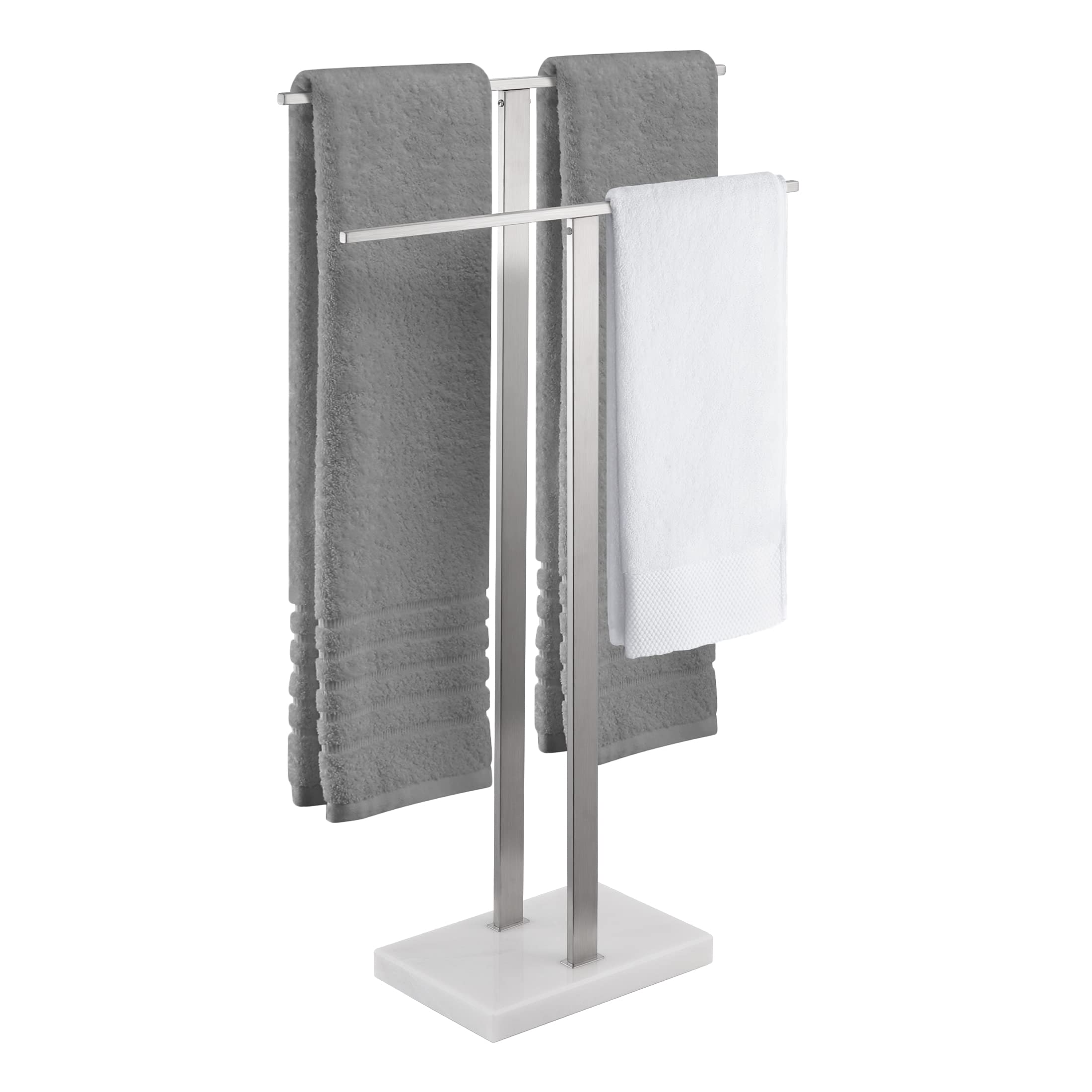 KES standing towel rack with marble base for stable placement in humid bathrooms.