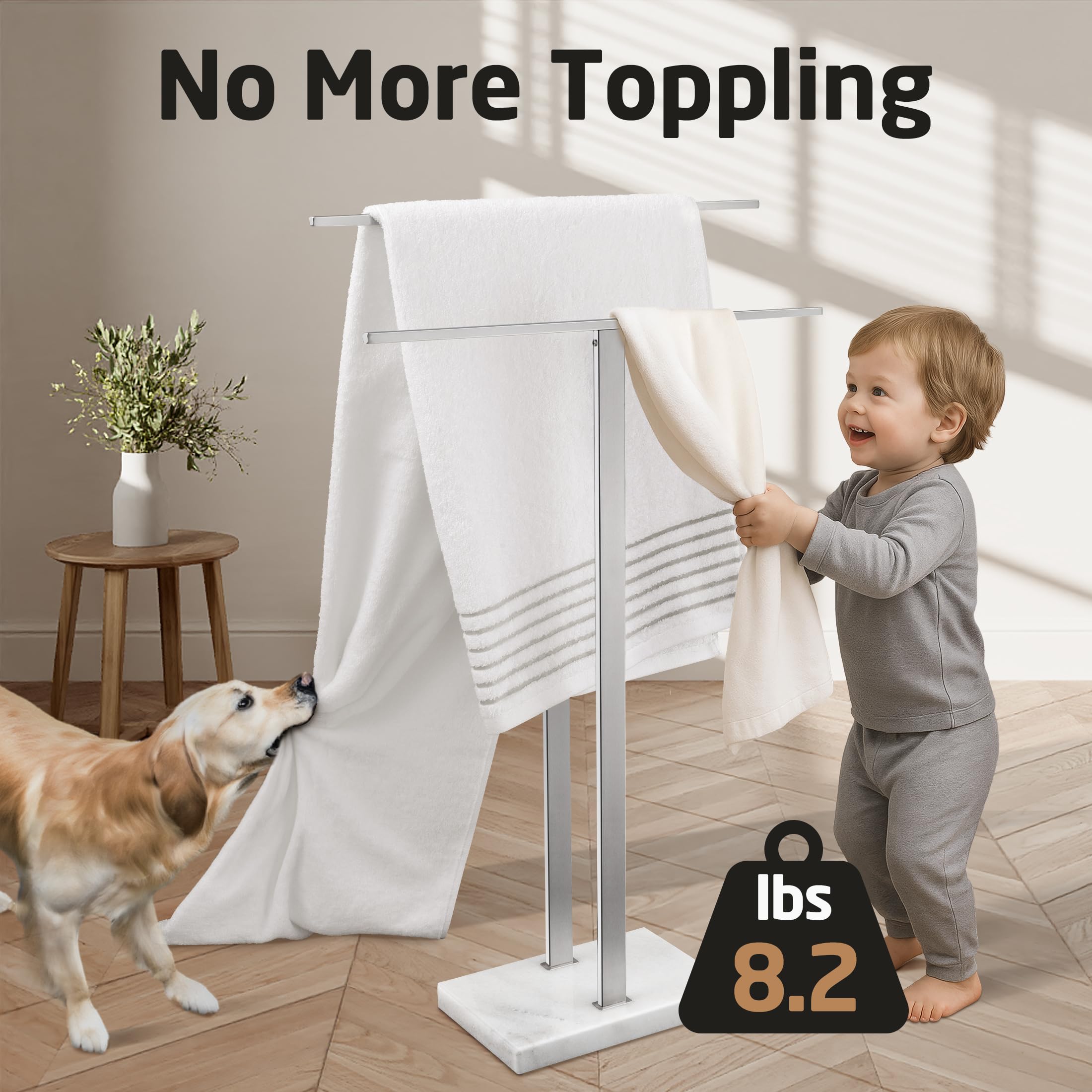 KES standing towel rack showing T-bars and assembly for quick setup.