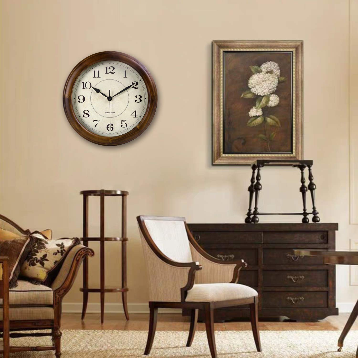 Kesin wall clock glass face offers clear visibility of large numerals.