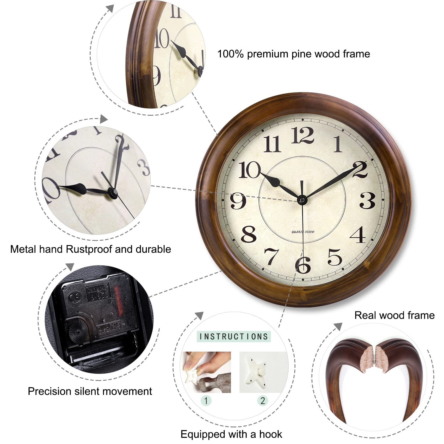 Kesin wall clock silent movement provides non-ticking operation for peaceful spaces.