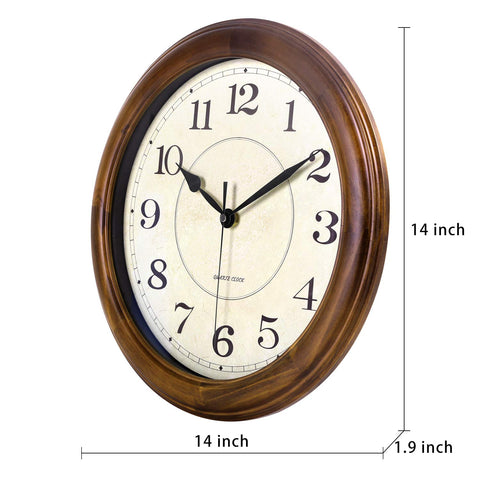 Kesin wall clock wood grain frame highlights natural texture, elevating living room decor.