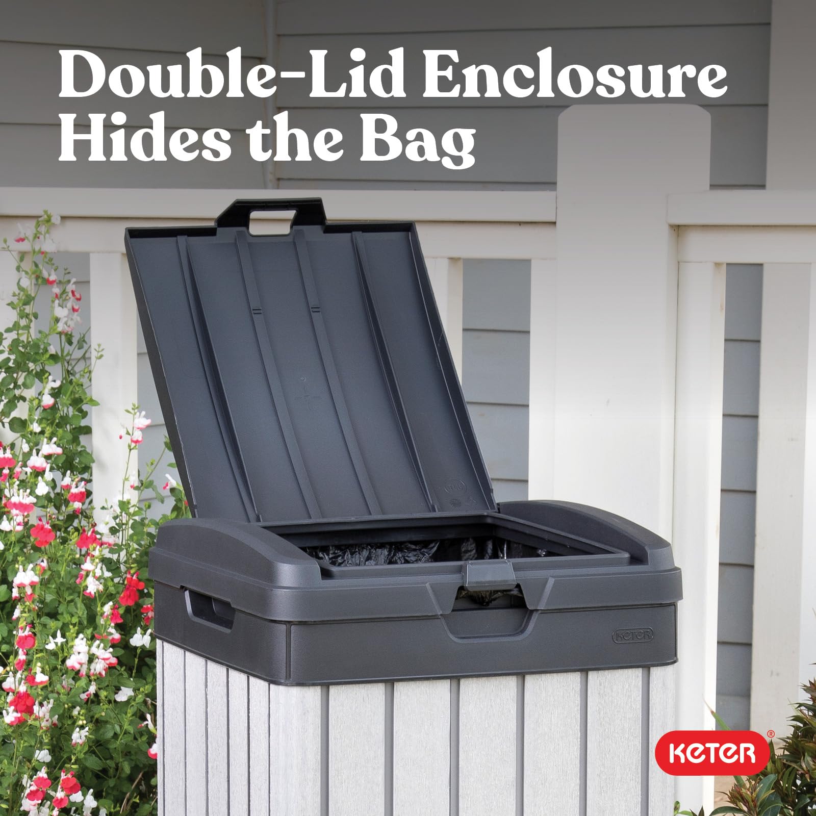Keter Rockford grey finish blends with outdoor decor