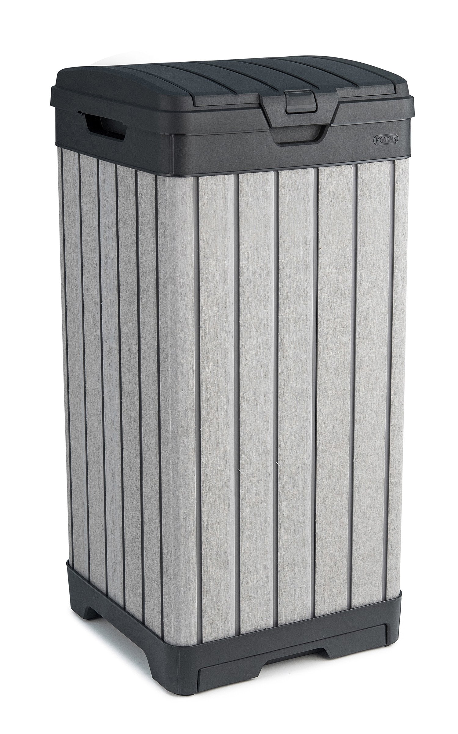 Keter Rockford lid closed showing secure double lid for neat outdoor look
