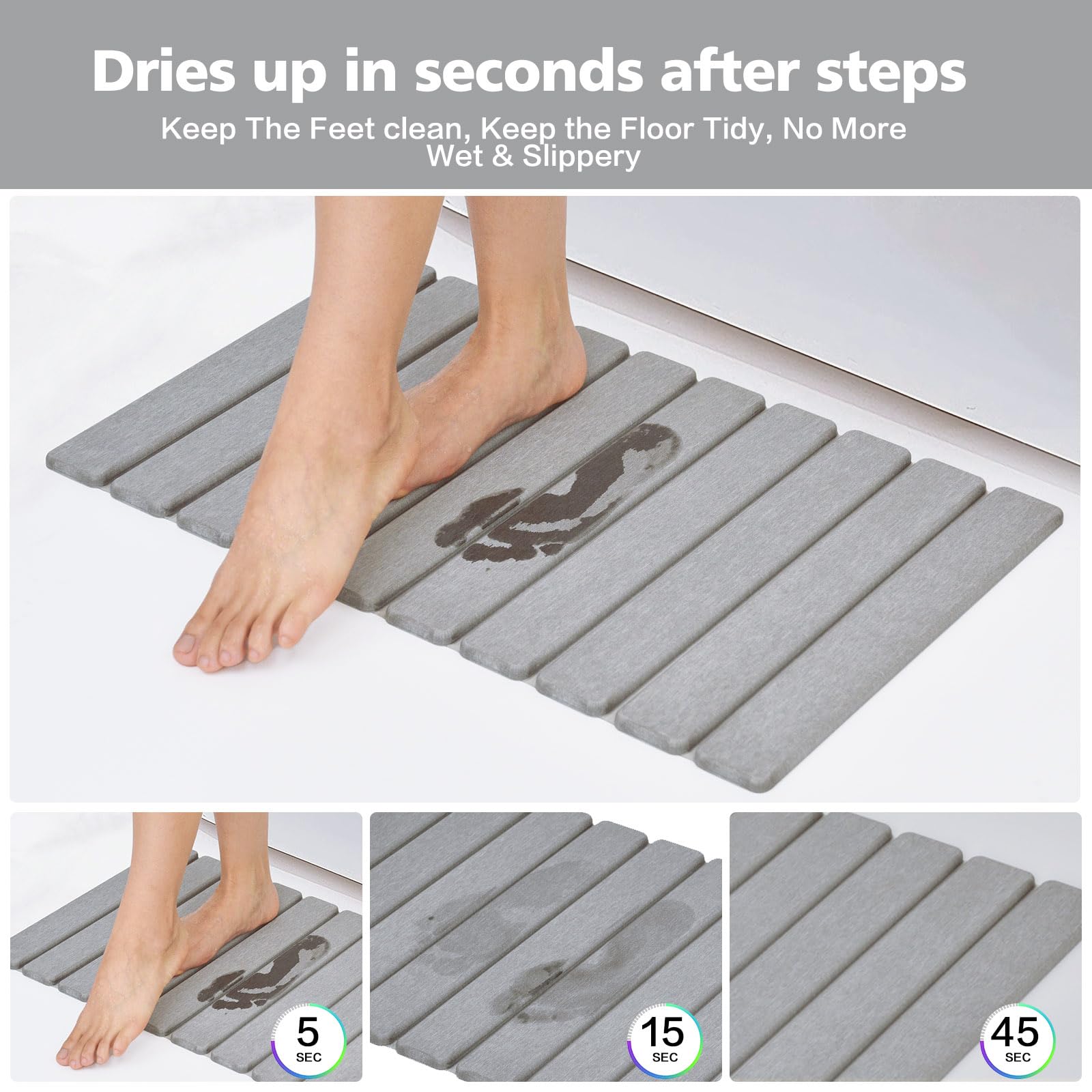 KEYCHAD non-slip bath mat demonstrates safe footing after showers with underlay