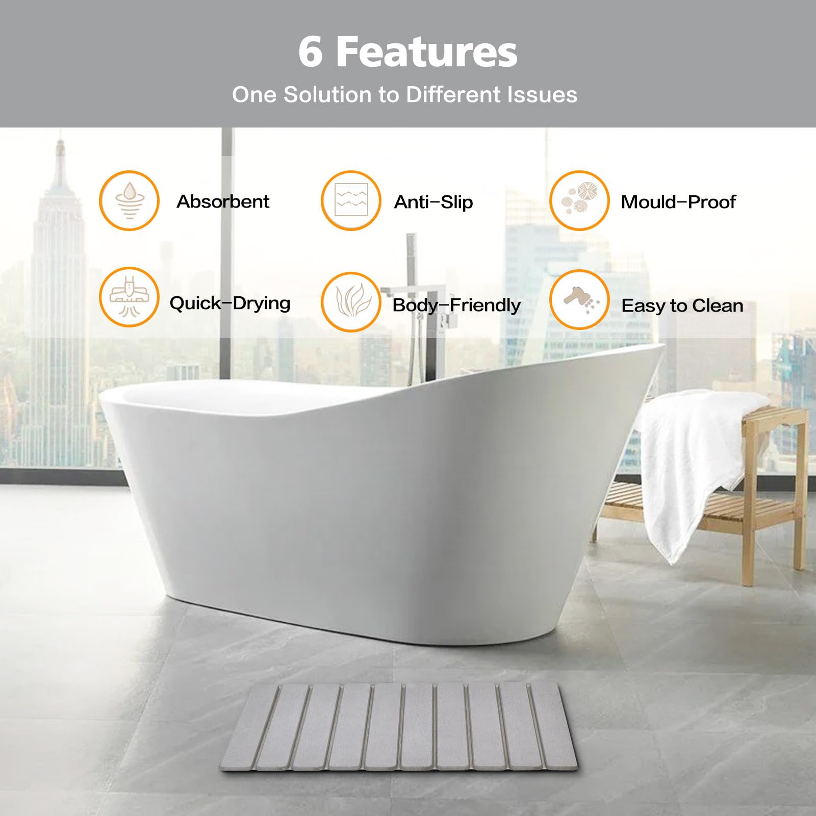 KEYCHAD quick-dry stone mat dries quickly, reducing puddles on bathroom floors