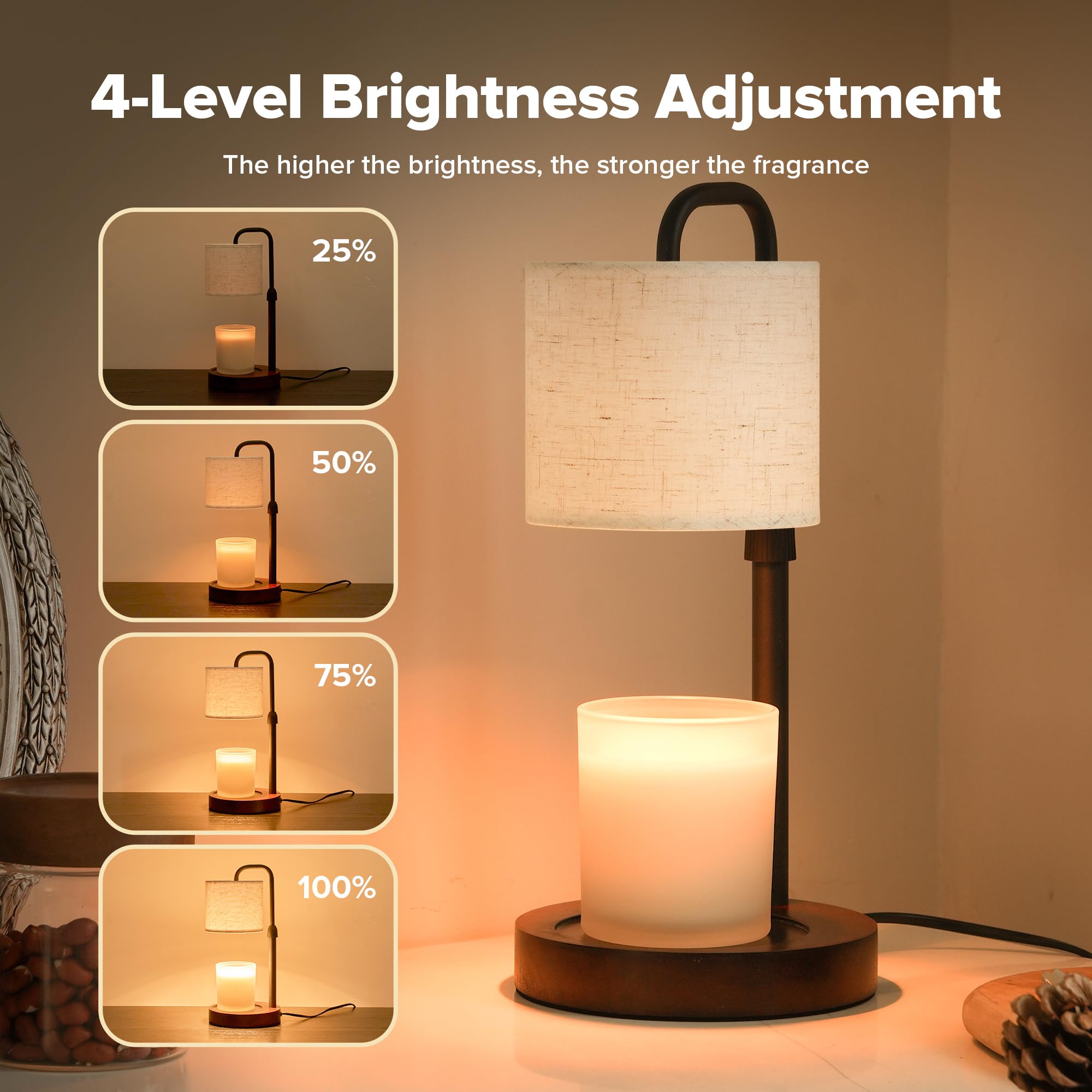 Keysays Candle Warmer Lamp with wood base and linen fabric elevates home decor.