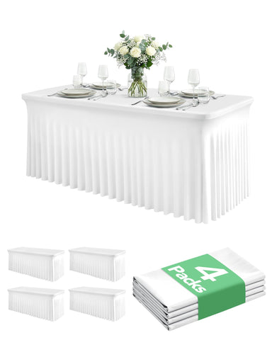 KeyWave 4-pack spandex table skirt with floor-length ruffle enhances elegance at events