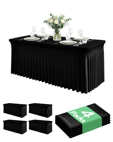 KeyWave 4-pack spandex table skirt on a 6ft table front view, full coverage