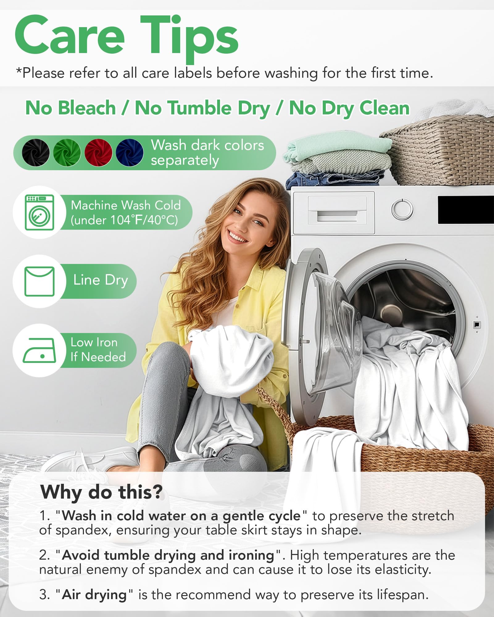 KeyWave care and cleaning keeps white table skirts looking fresh after events.