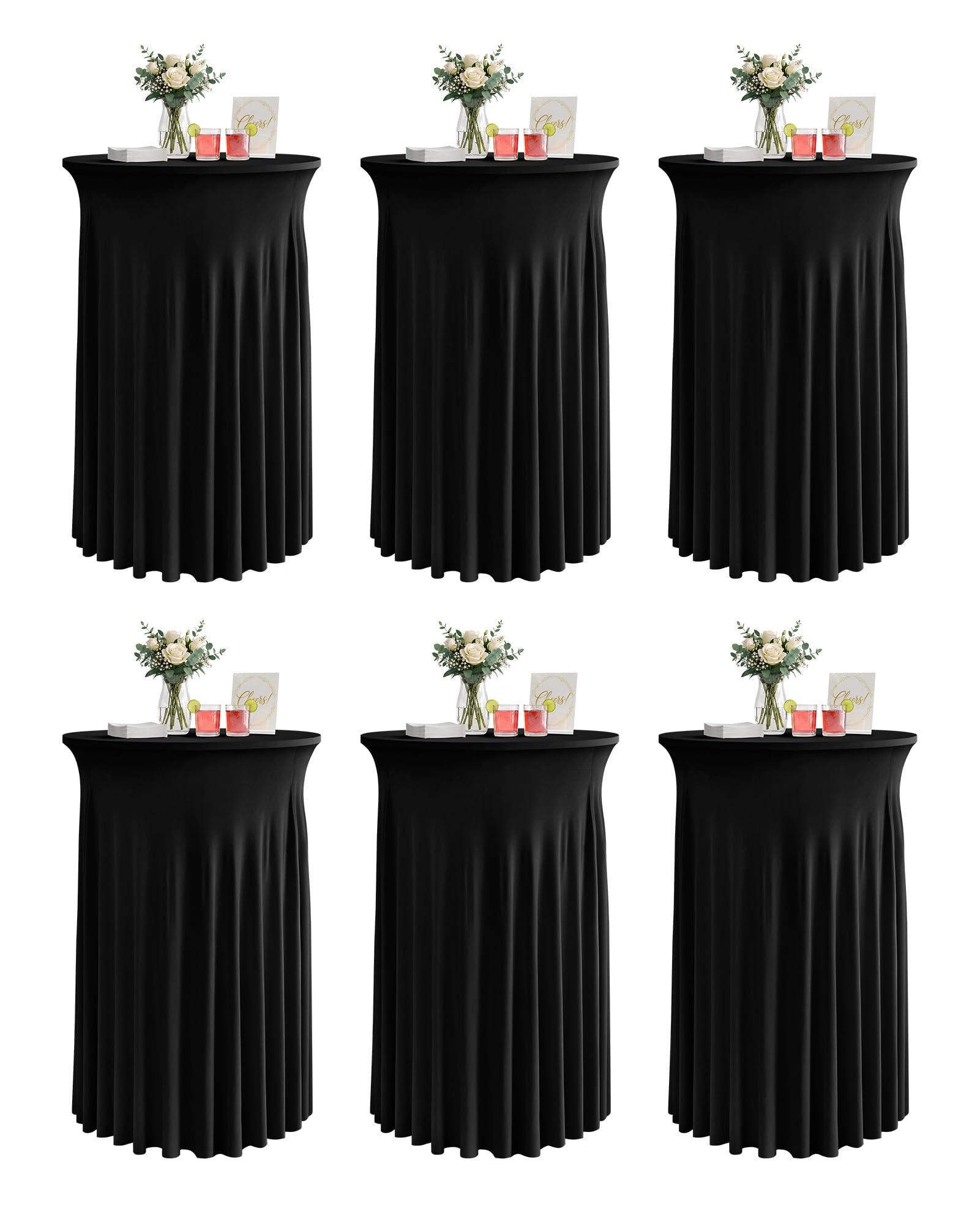 KeyWave cocktail table skirt on a black highboy for a sleek event look.