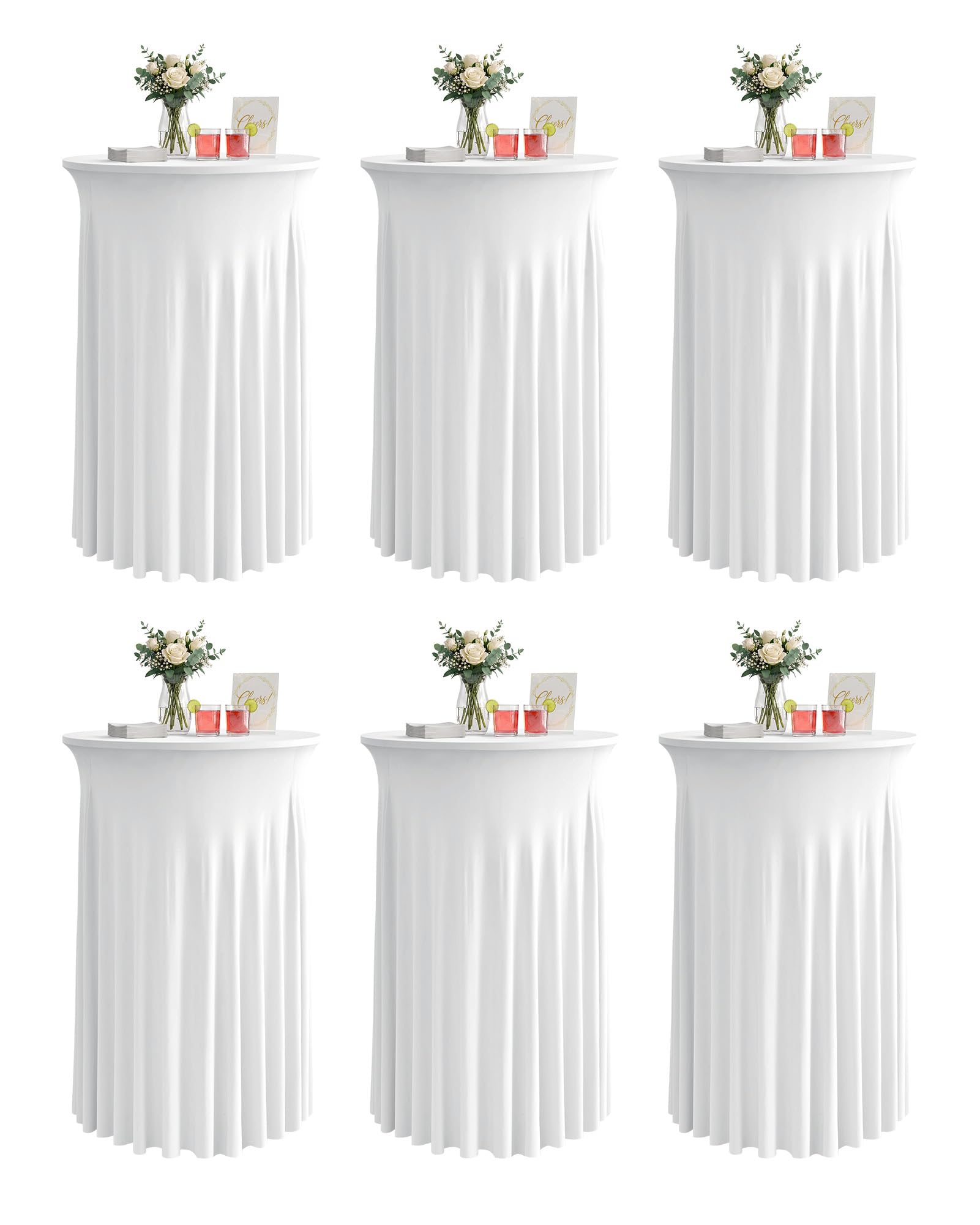 KeyWave cocktail table skirt draped over white highboy for elegant weddings.