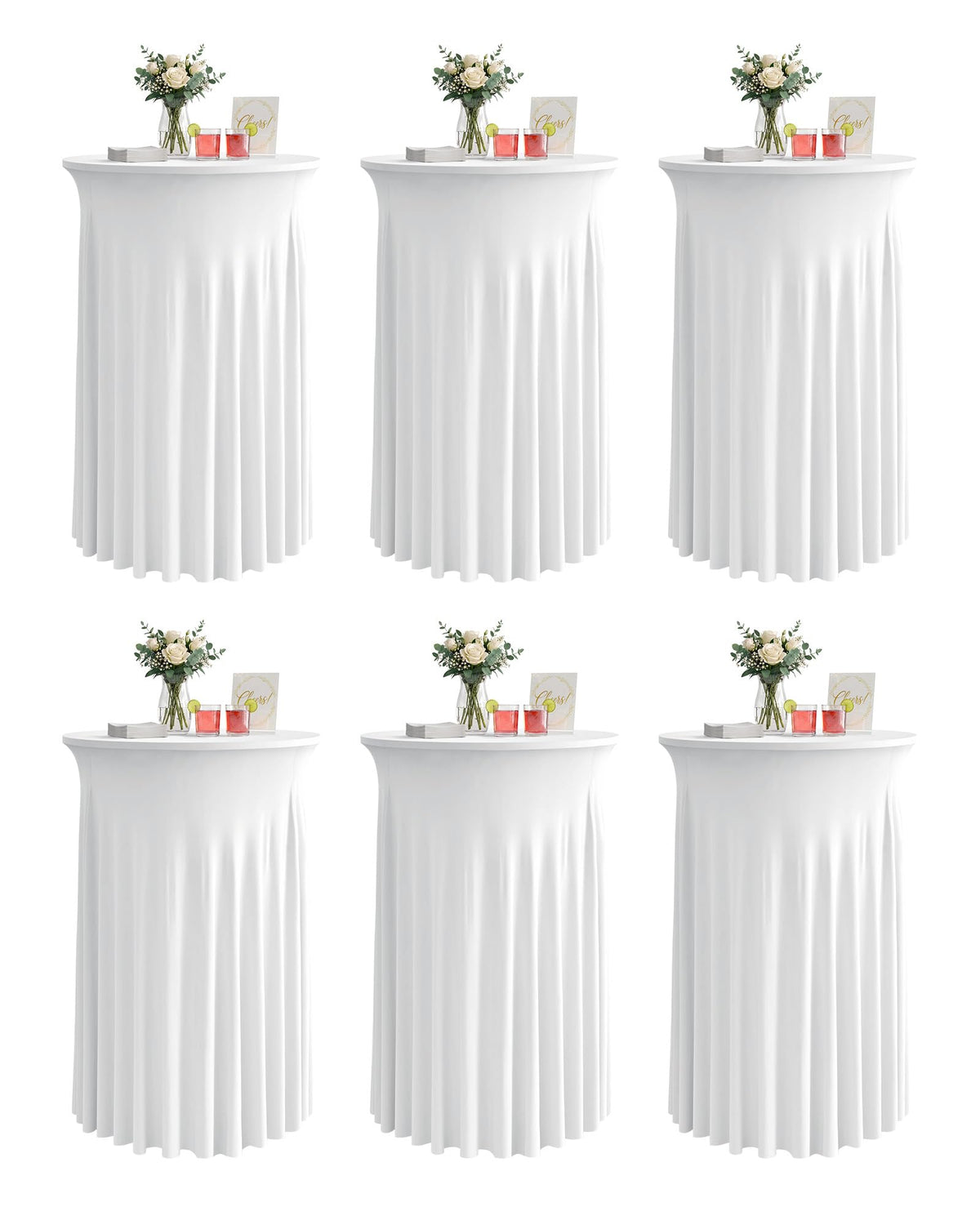 KeyWave cocktail table skirt draped over white highboy for elegant weddings.